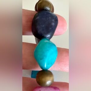 Multicolor Stone and wood Beaded elastic Bracelet, perfect condition, colorful